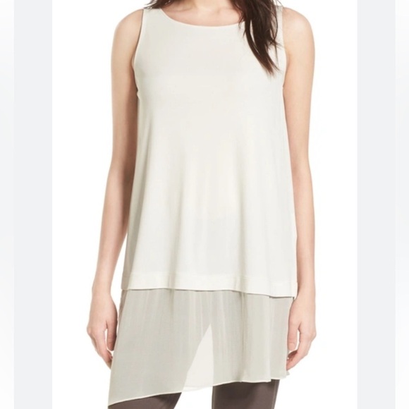 Eileen Fisher Cream Silk Jersey & Chiffon Tunic Top - Picture 1 of 10